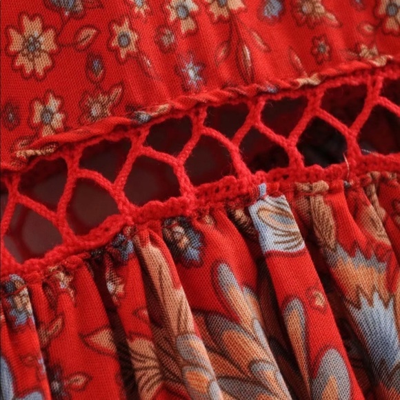 Bohemian Red Floral Print Gypsy Maxi Skirt - Picture 6 of 15